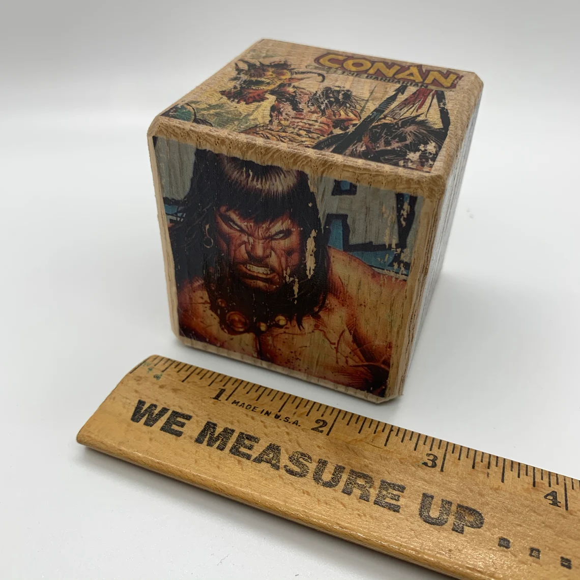 Conan Wood Block with ruler for context